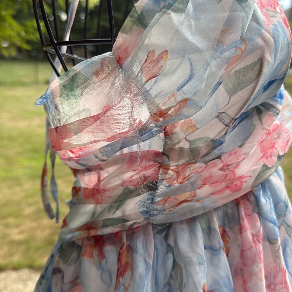Lulu’s BUY IT NOW PRICE Beautiful Presence Light Blue Floral Chiffon DRESS - Picture 6 of 7
